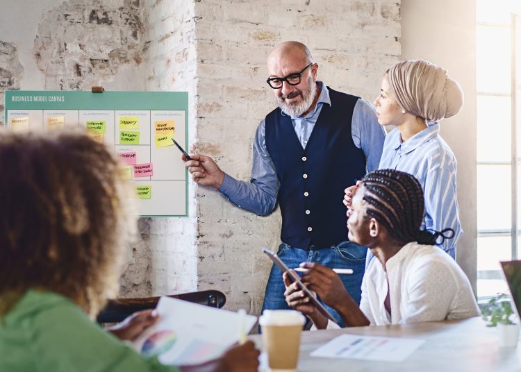 Discussing Business Model Canvas in Office