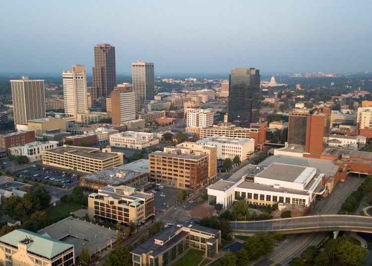 Over the Downtown City Center Skyline of Little Rock Arkansas USA